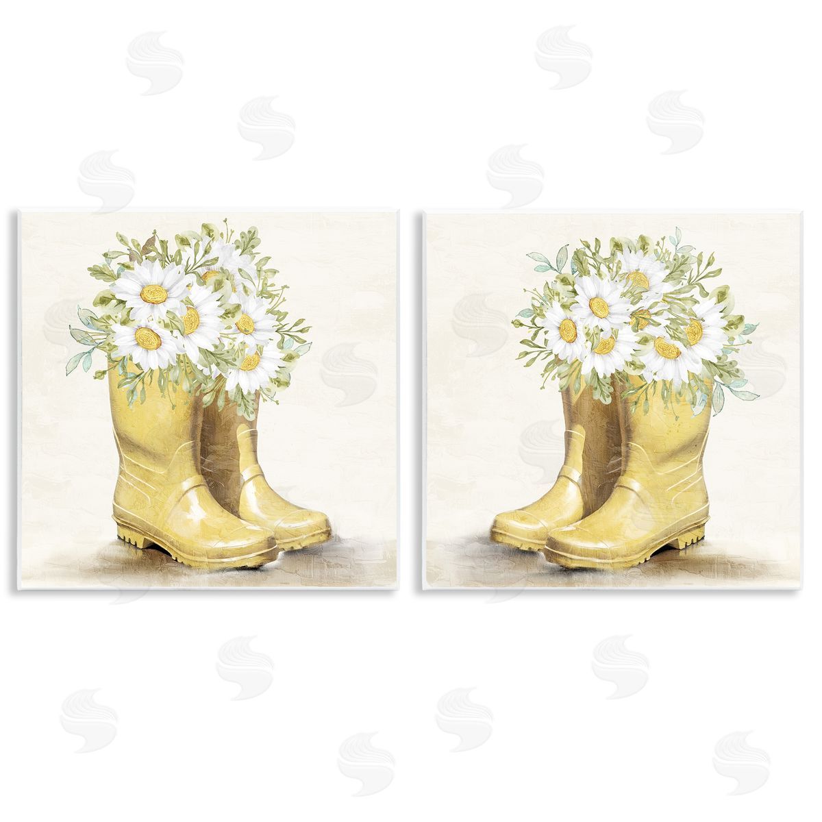 Kim Allen Yellow Garden Boots Daisies  Wooden Wall Plaque Art Print