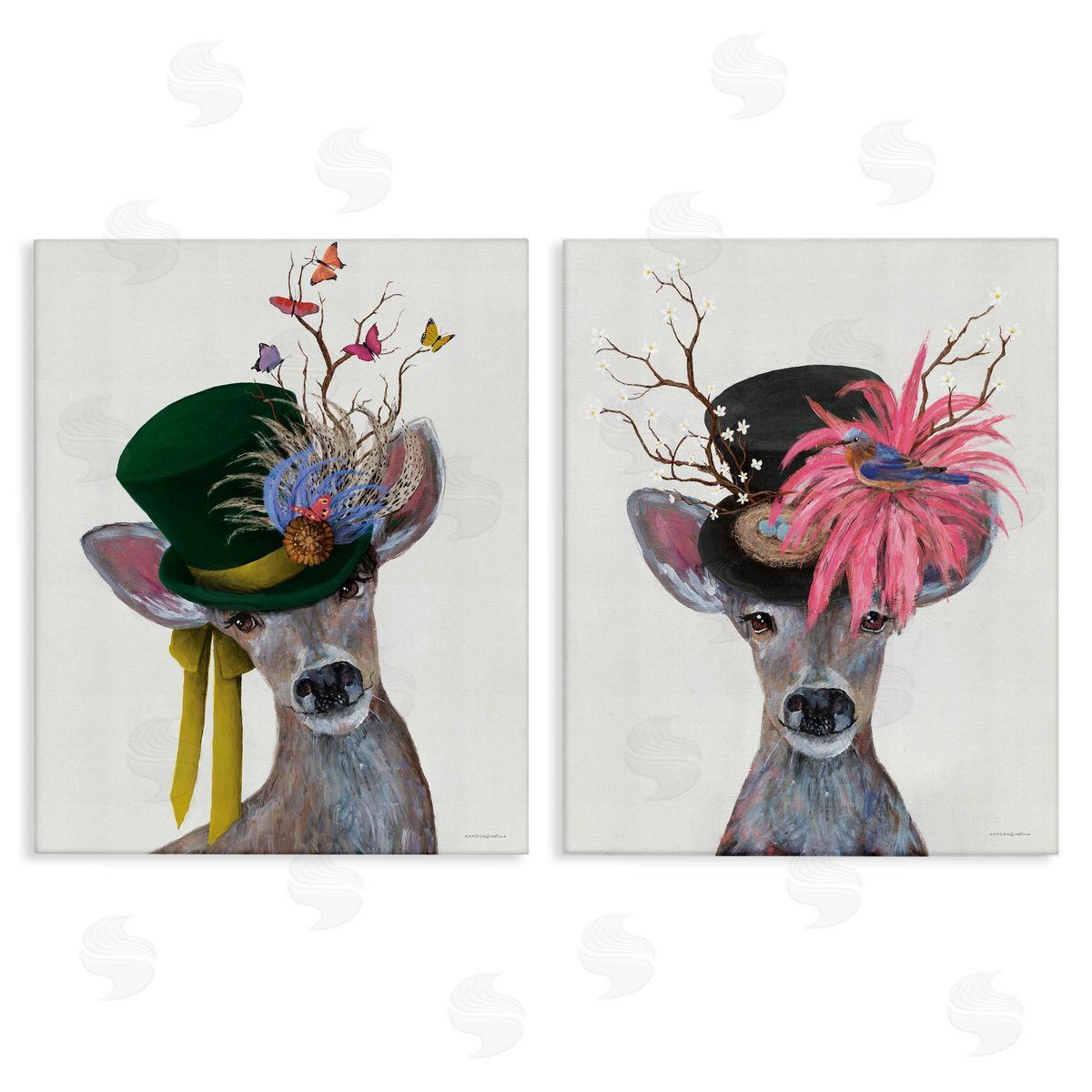 Kamdon Kreations Dapper Deer Floral Top Hat  Canvas Wall Art Print