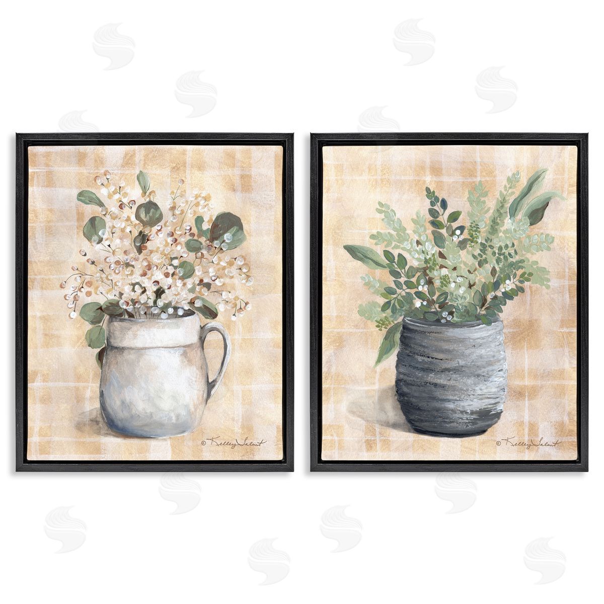 Kelley Talent Traditional Flowers Pitcher Pot Black Floating Frame Canvas Wall Art Print