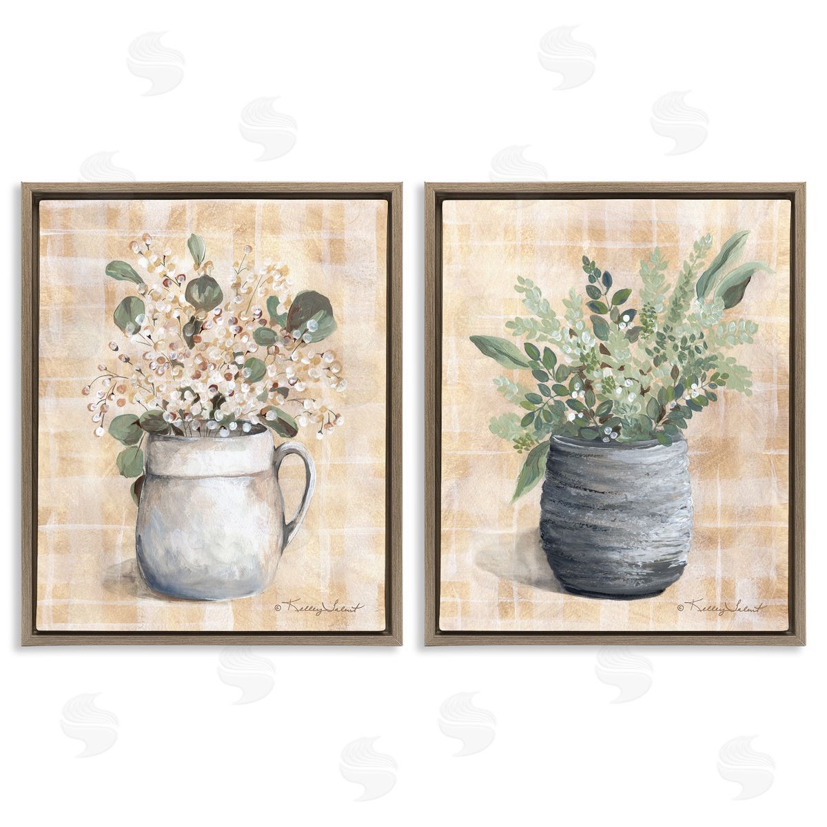 Kelley Talent Traditional Flowers Pitcher Pot Brown Floating Frame Canvas Wall Art Print