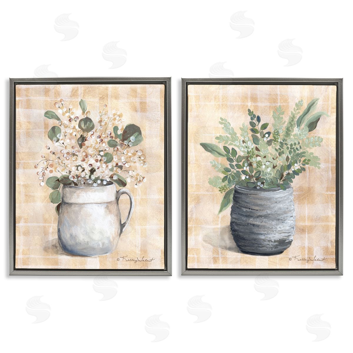 Kelley Talent Traditional Flowers Pitcher Pot Gray Floating Frame Canvas Wall Art Print