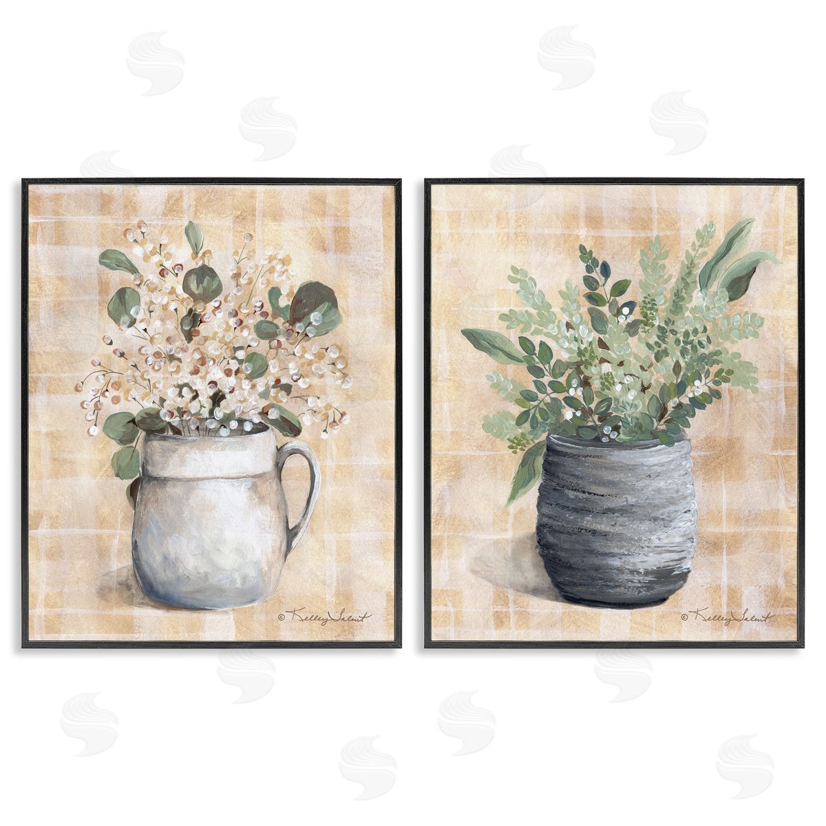 Kelley Talent Traditional Flowers Pitcher Pot Black Framed Giclee Wall Art Print