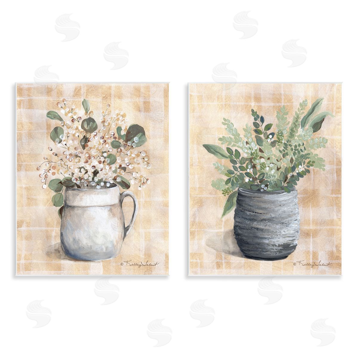 Kelley Talent Traditional Flowers Pitcher Pot Wooden Wall Plaque Art Print