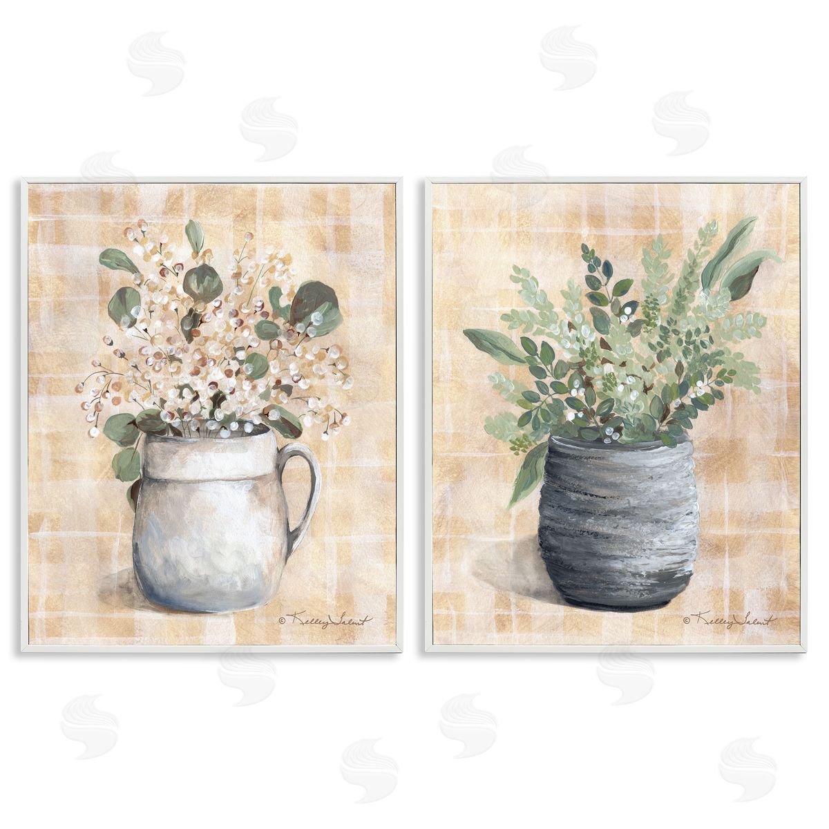 Kelley Talent Traditional Flowers Pitcher Pot White Framed Giclee Wall Art Print