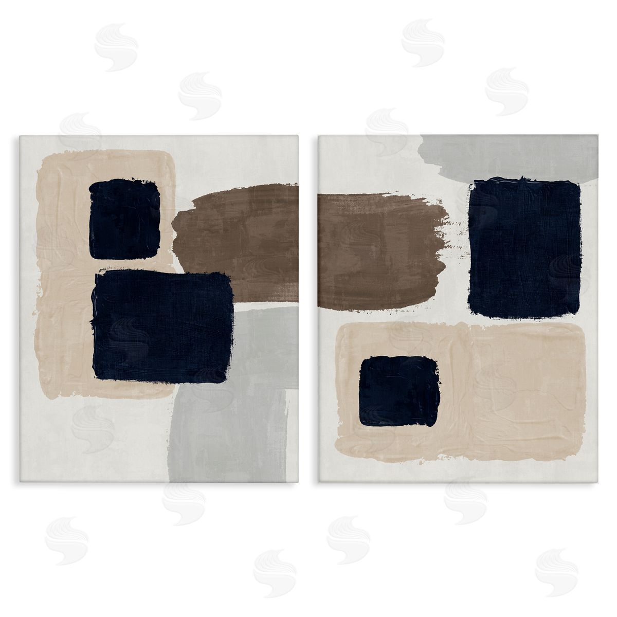 Nina Blue Navy Brown Blocked Canvas Wall Art Print