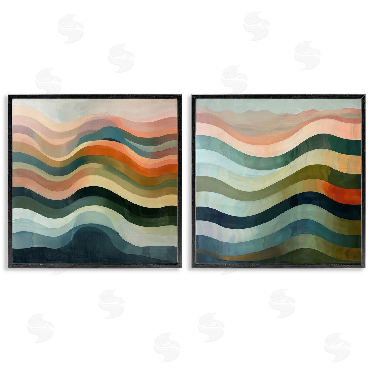 Lazar Studio Earth Tone Fluid Waves  Black Framed Giclee Wall Art Print