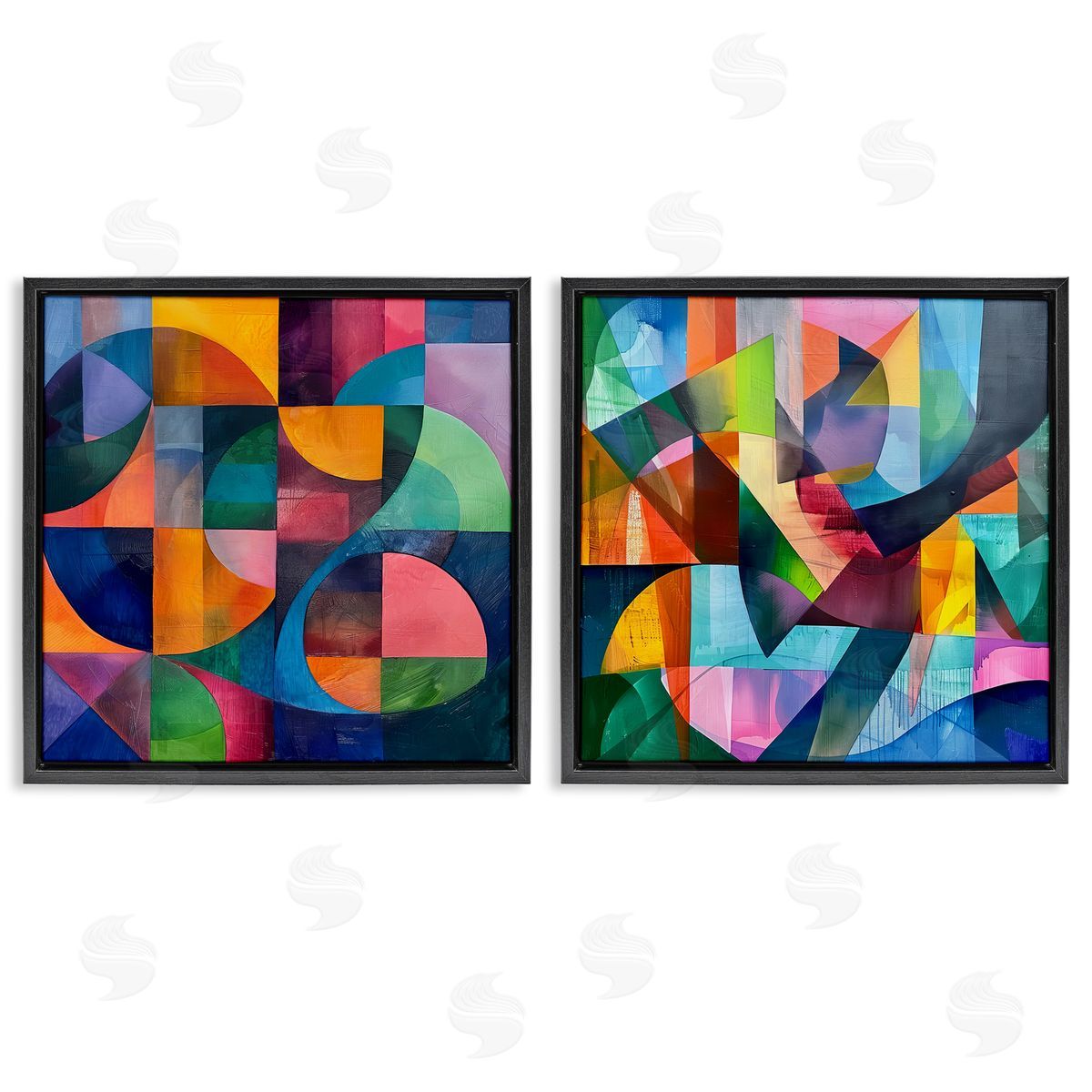 Lazar Studio Eye Catching Abstract Shapes  Black Floating Frame Canvas Wall Art Print