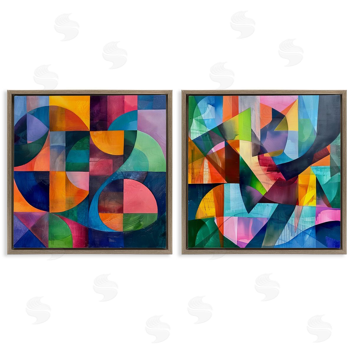 Lazar Studio Eye Catching Abstract Shapes  Brown Floating Frame Canvas Wall Art Print