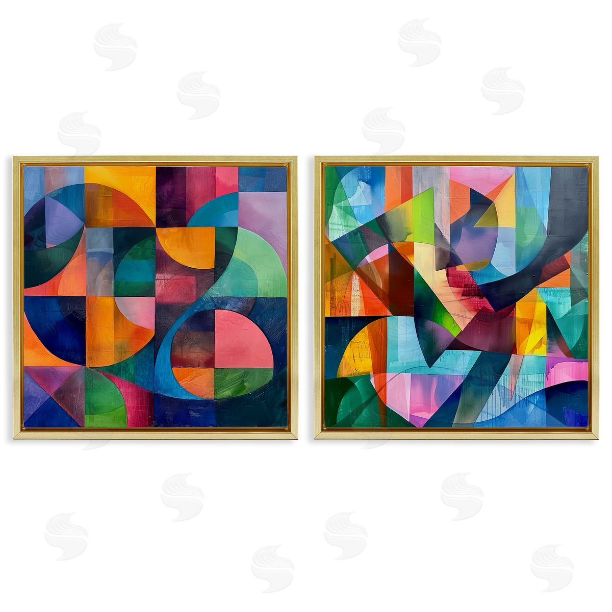 Lazar Studio Eye Catching Abstract Shapes  Gold Floating Frame Canvas Wall Art Print