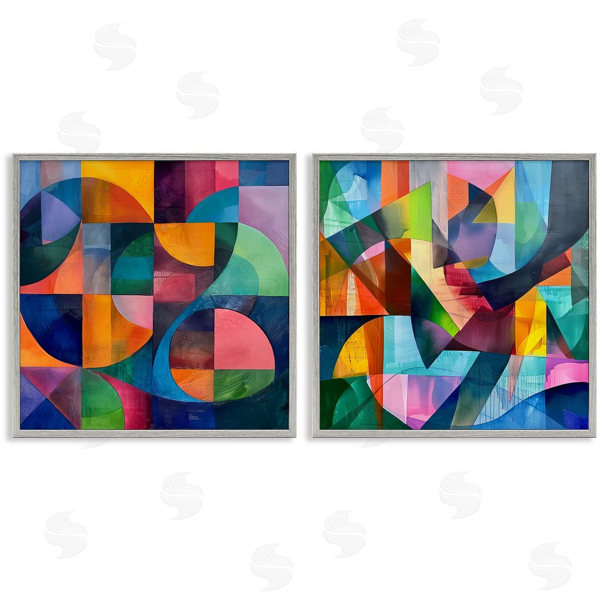 Lazar Studio Eye Catching Abstract Shapes  Gray Framed Giclee Wall Art Print