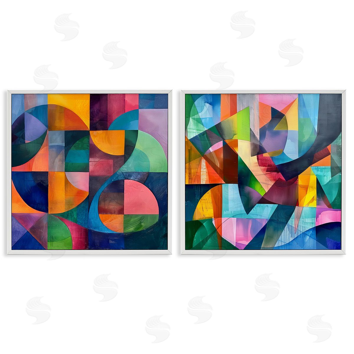 Lazar Studio Eye Catching Abstract Shapes  White Framed Giclee Wall Art Print