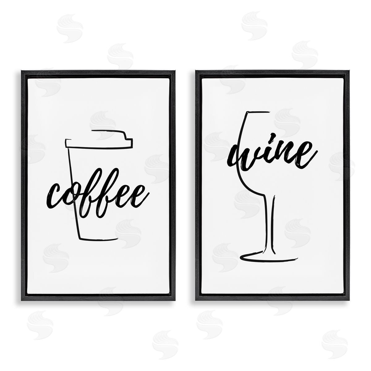 Martina Pavlova Simple Coffee Wine Drawing Black Floating Frame Canvas Wall Art Print