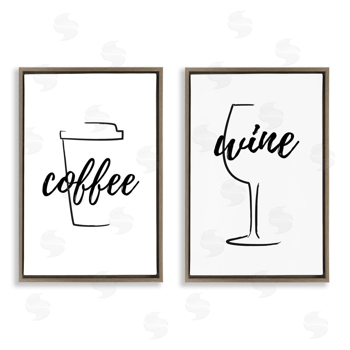 Martina Pavlova Simple Coffee Wine Drawing Brown Floating Frame Canvas Wall Art Print
