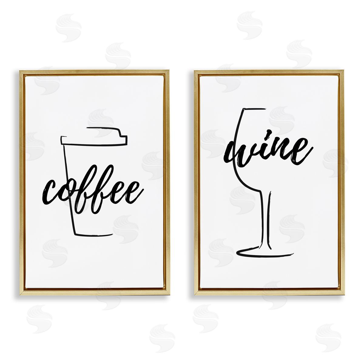 Martina Pavlova Simple Coffee Wine Drawing Gold Floating Frame Canvas Wall Art Print