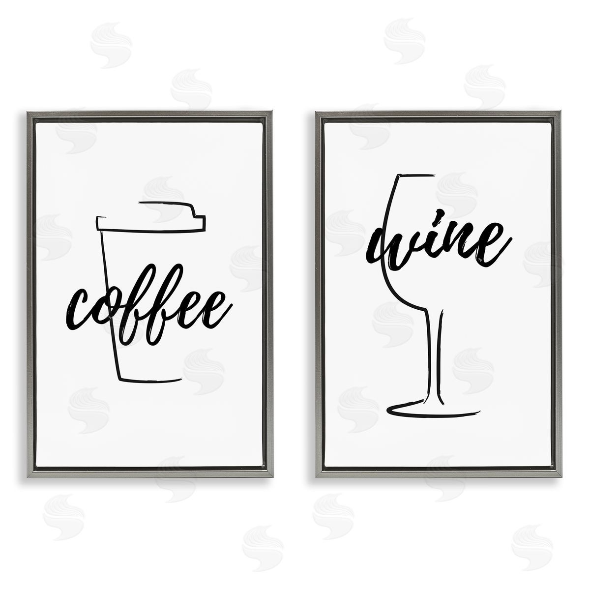 Martina Pavlova Simple Coffee Wine Drawing Gray Floating Frame Canvas Wall Art Print