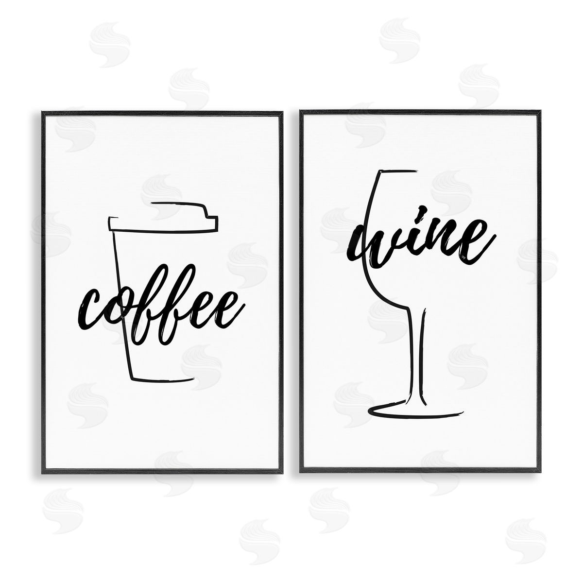 Martina Pavlova Simple Coffee Wine Drawing Black Framed Giclee Wall Art Print