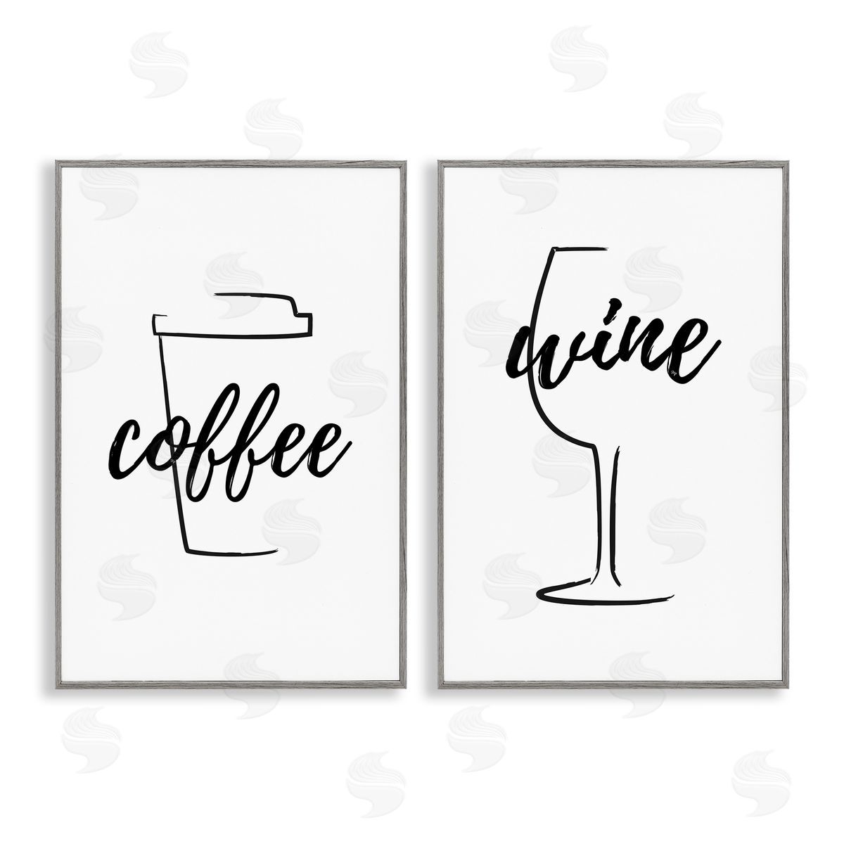 Martina Pavlova Simple Coffee Wine Drawing Gray Framed Giclee Wall Art Print