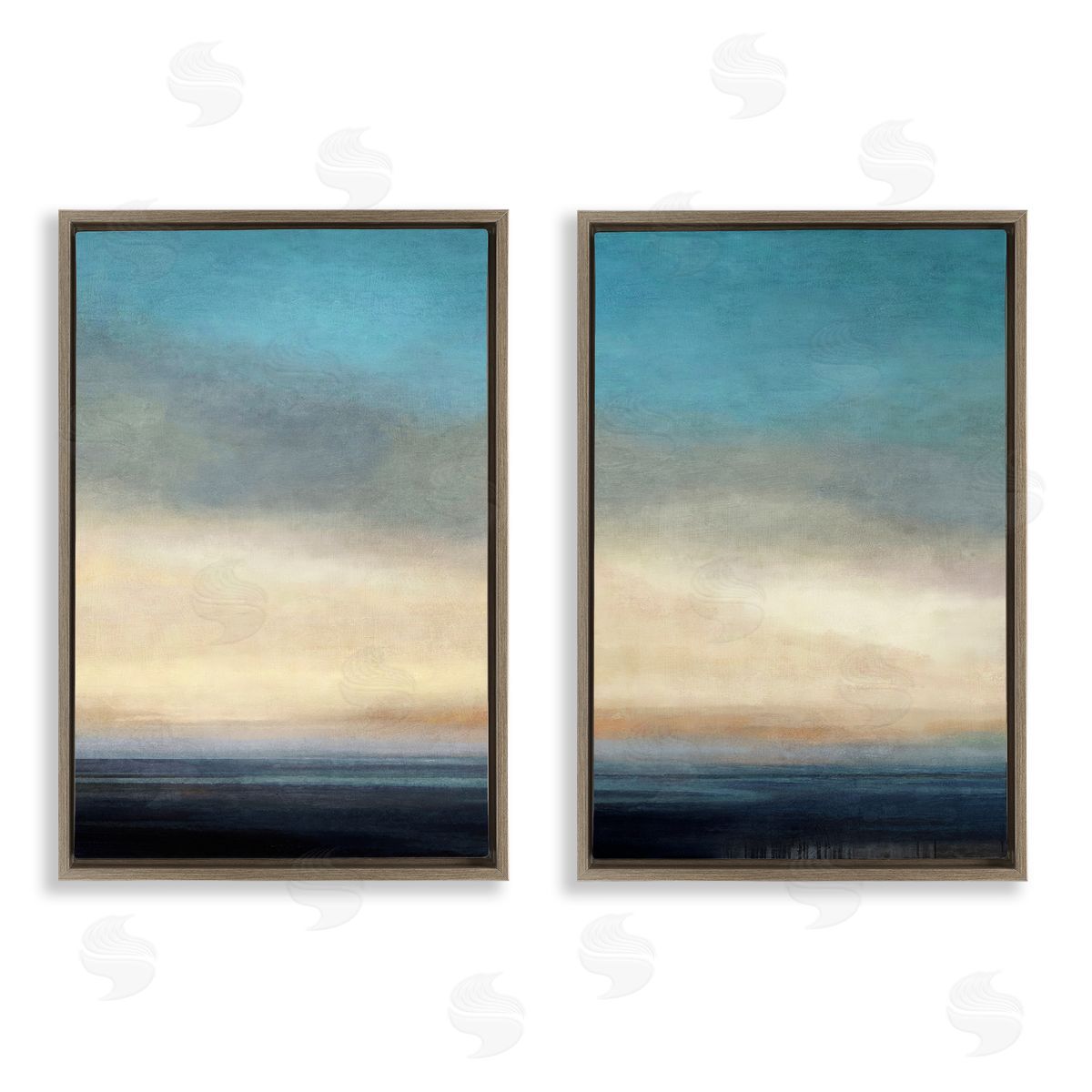 Suzanne Nicoll Calm Tranquil Sea horizon Brown Floating Frame Canvas Wall Art Print