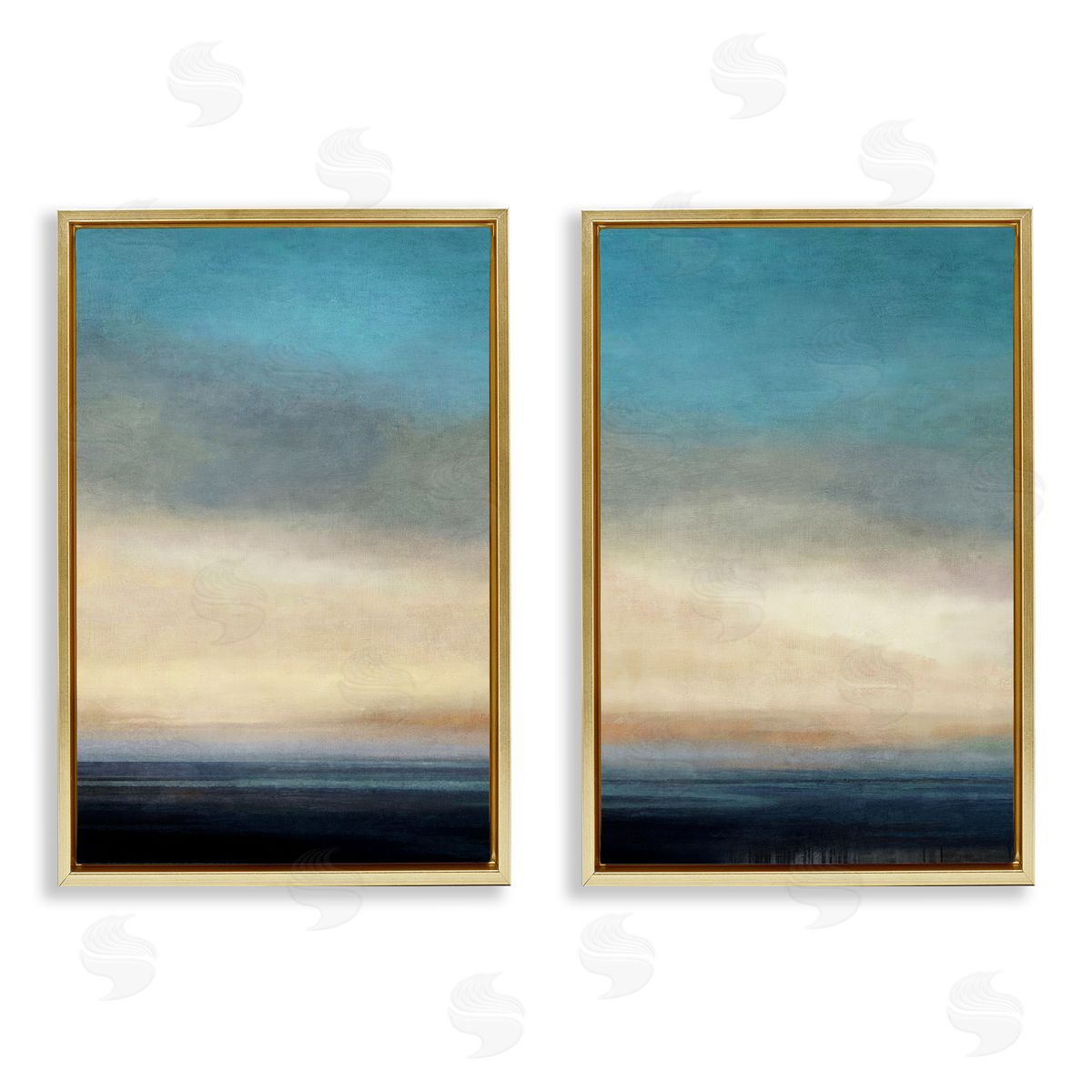 Suzanne Nicoll Calm Tranquil Sea horizon Gold Floating Frame Canvas Wall Art Print