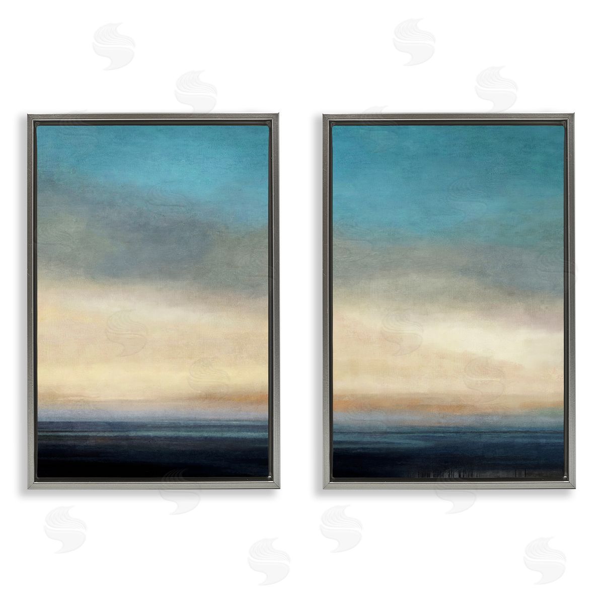 Suzanne Nicoll Calm Tranquil Sea horizon Gray Floating Frame Canvas Wall Art Print