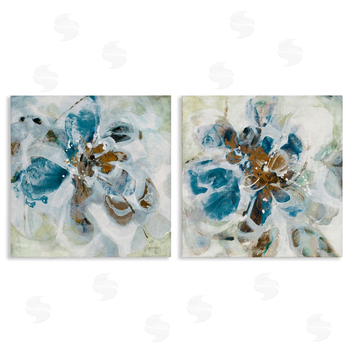 Liz Jardine Teal Abstract Flower Petals  Canvas Wall Art Print