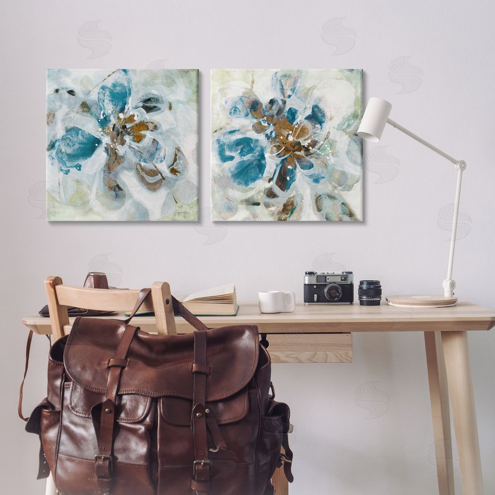 Liz Jardine Teal Abstract Flower Petals  Canvas Wall Art Print in Room
