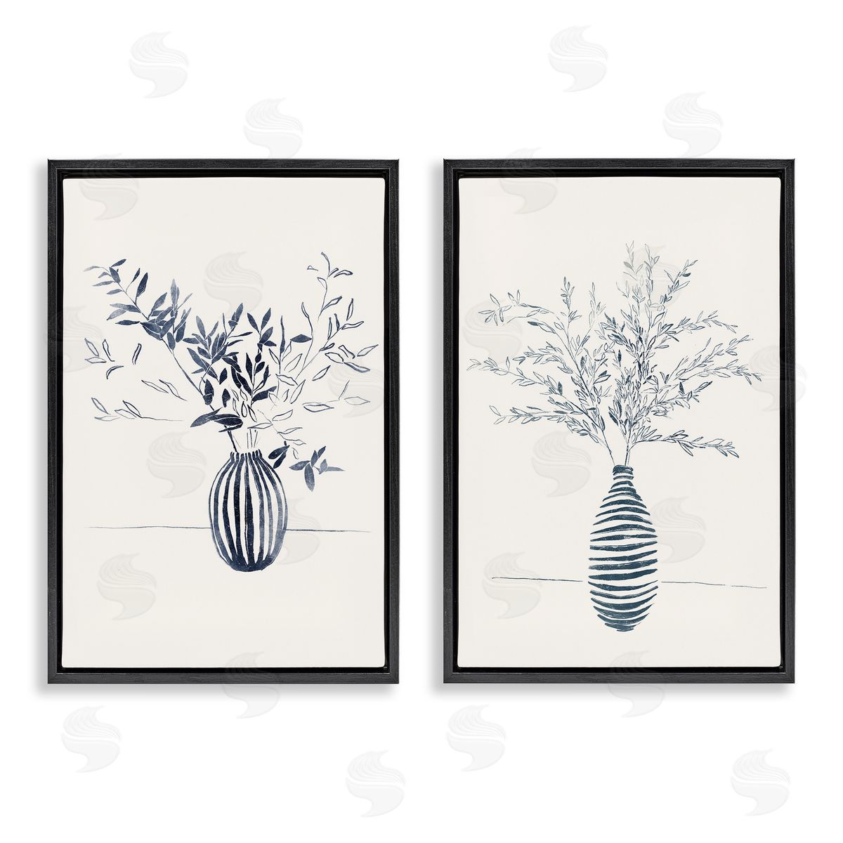 Yuyu Pont Striped Floral Table Vase Black Floating Frame Canvas Wall Art Print