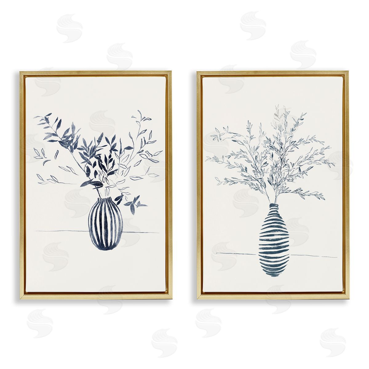 Yuyu Pont Striped Floral Table Vase Gold Floating Frame Canvas Wall Art Print