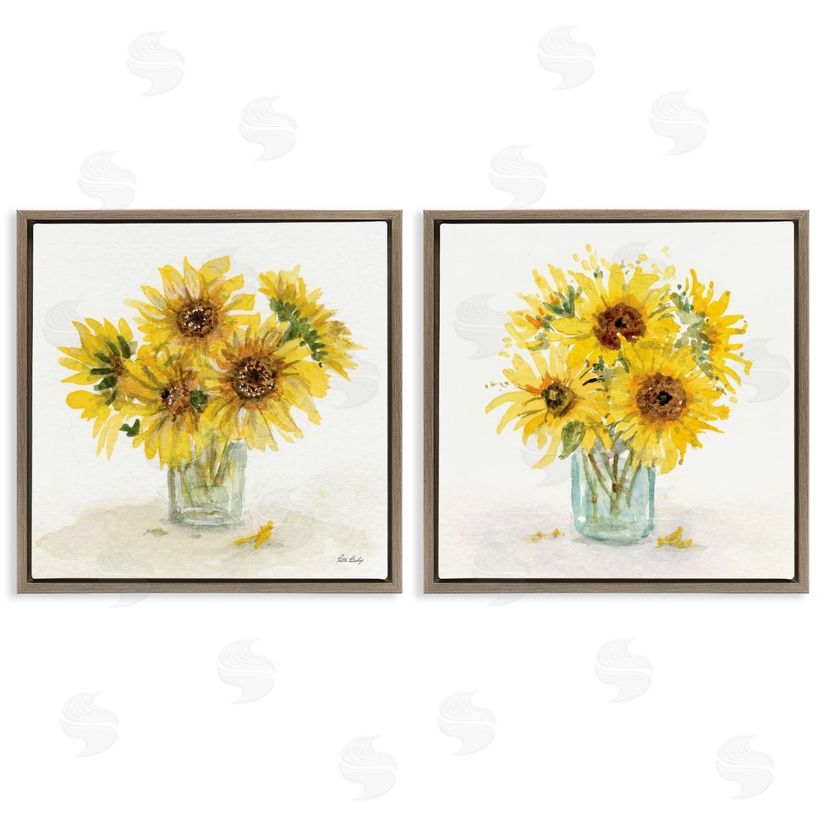 Paul Brent Sunflower Bouquet Jar  Brown Floating Frame Canvas Wall Art Print
