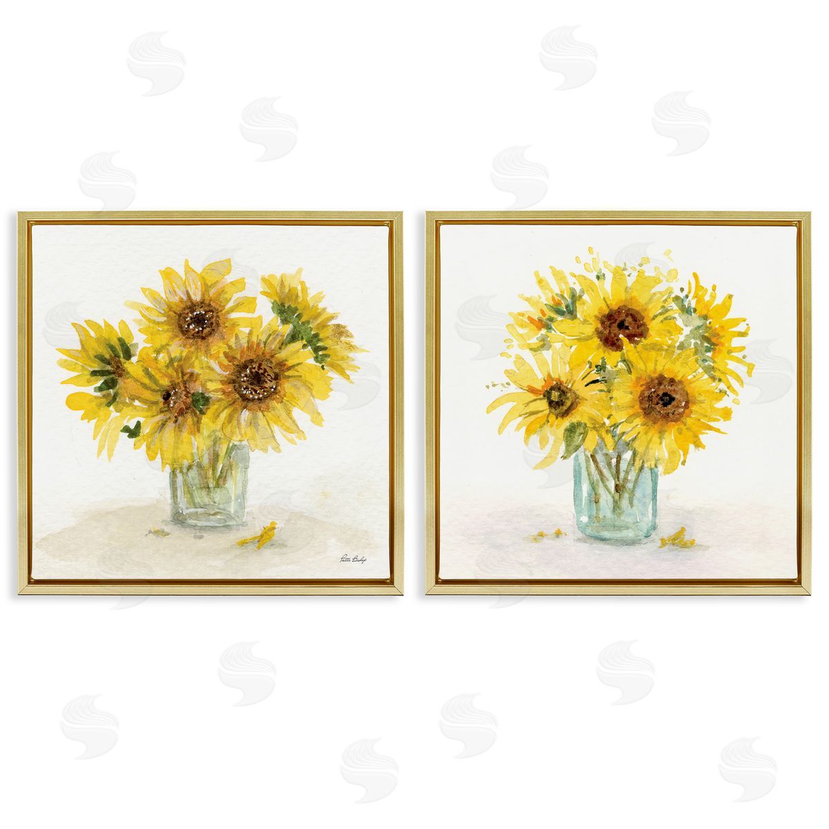 Paul Brent Sunflower Bouquet Jar  Gold Floating Frame Canvas Wall Art Print