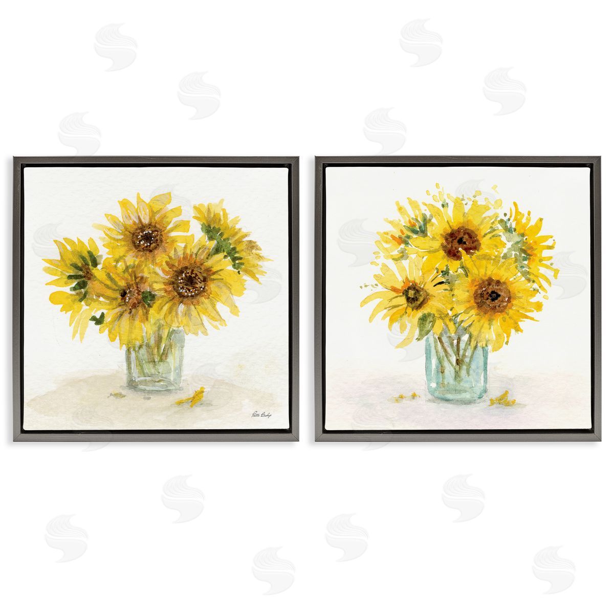 Paul Brent Sunflower Bouquet Jar  Gray Floating Frame Canvas Wall Art Print