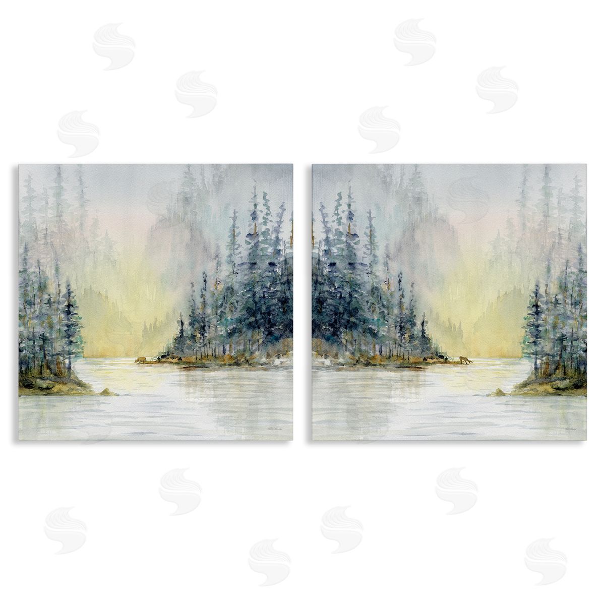 Paul Brent Distant Deer Bear Pine Trees Canvas Wall Art Print
