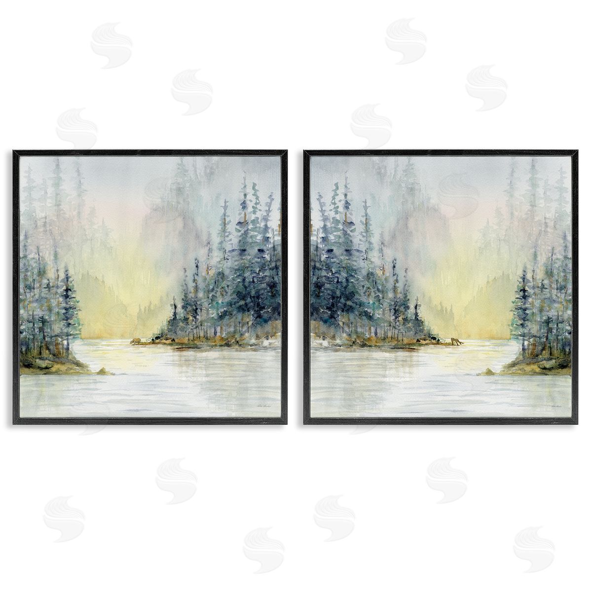 Paul Brent Distant Deer Bear Pine Trees Black Framed Giclee Wall Art Print