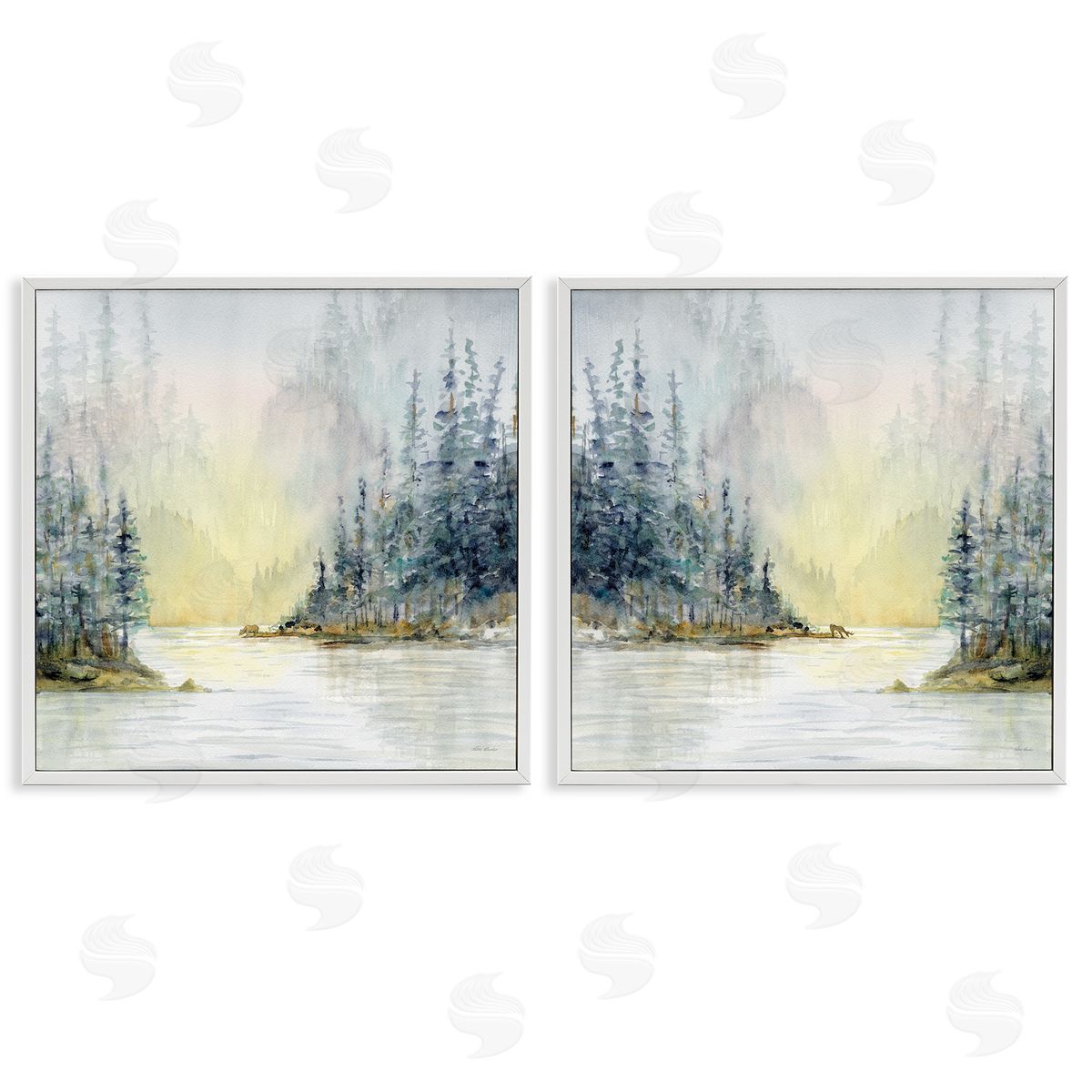 Paul Brent Distant Deer Bear Pine Trees White Framed Giclee Wall Art Print