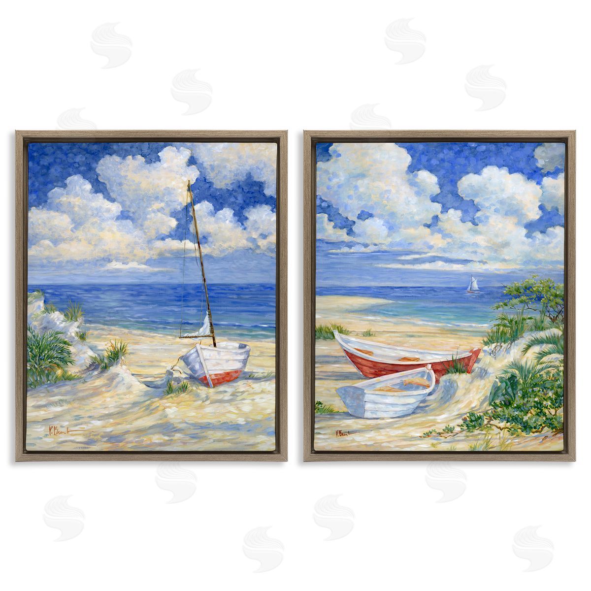 Paul Brent Row Boat on Sandy Beach  Brown Floating Frame Canvas Wall Art Print