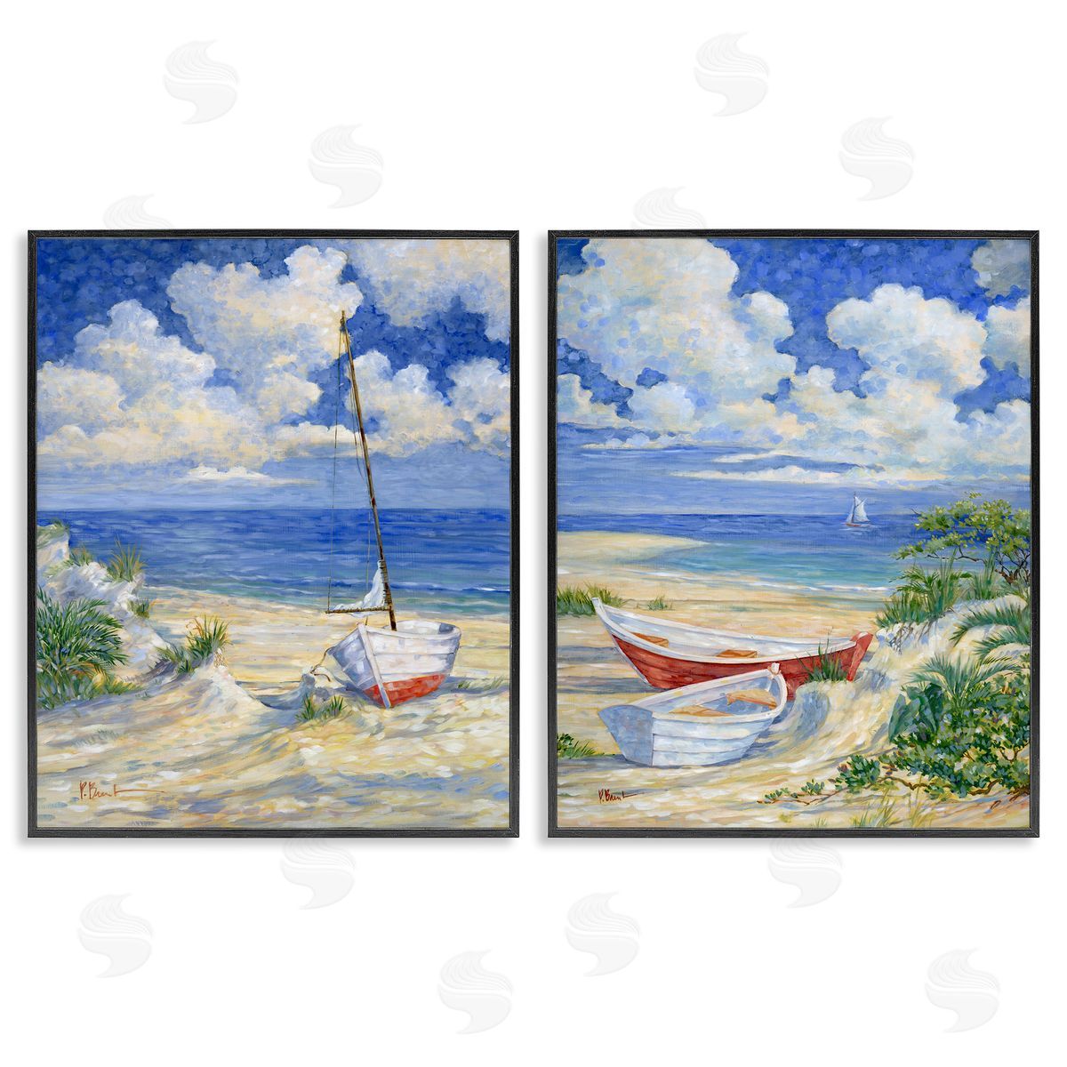 Paul Brent Row Boat on Sandy Beach  Black Framed Giclee Wall Art Print