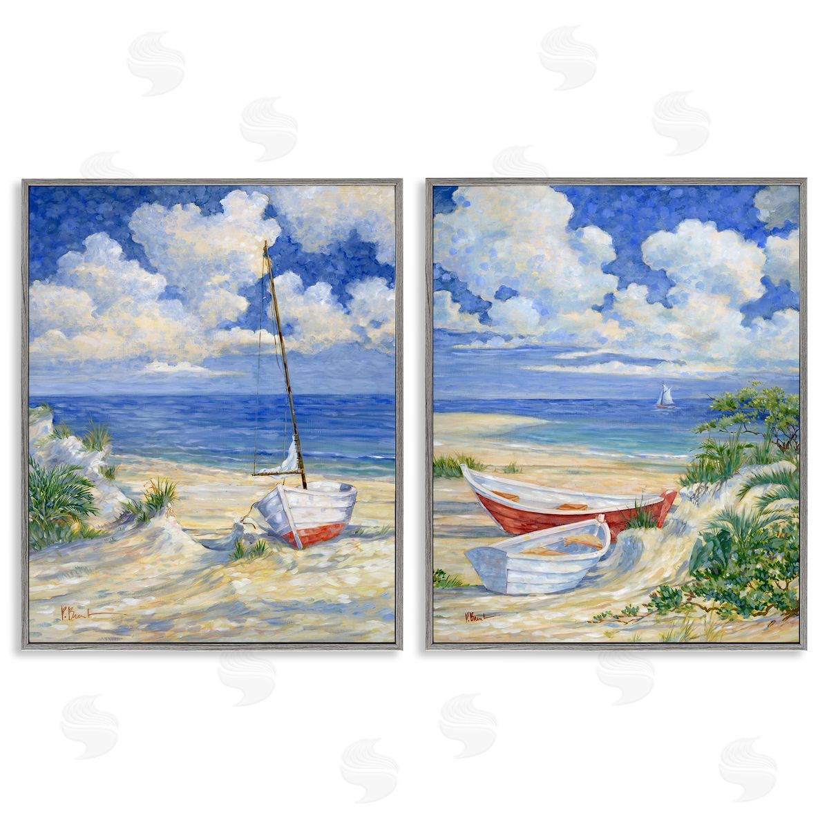 Paul Brent Row Boat on Sandy Beach  Gray Framed Giclee Wall Art Print