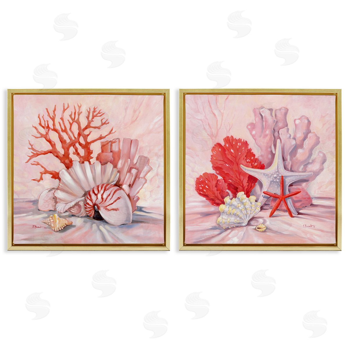 Paul Brent Pink Coral Still Life  Gold Floating Frame Canvas Wall Art Print