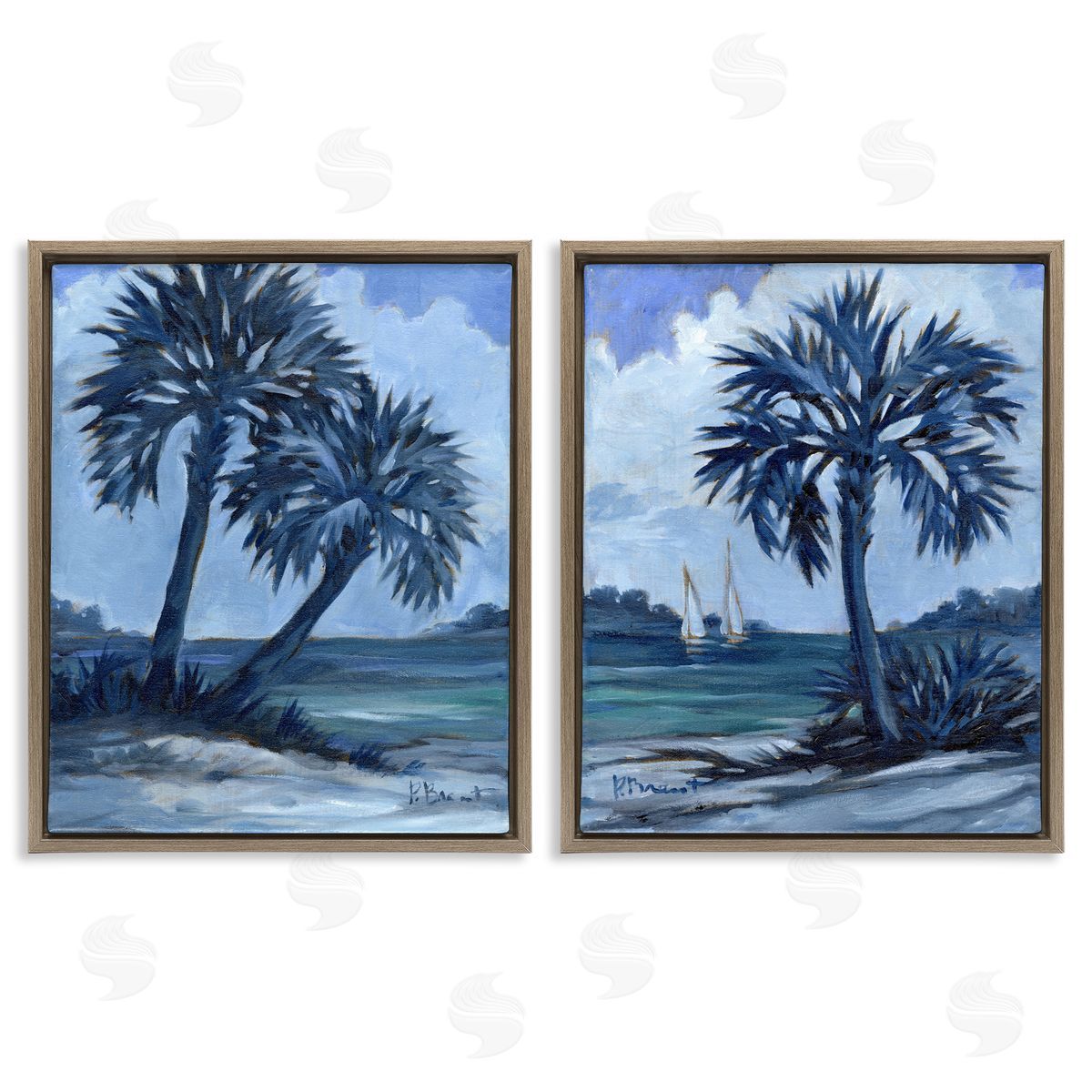 Paul Brent Impressions of Indigo Palms Brown Floating Frame Canvas Wall Art Print