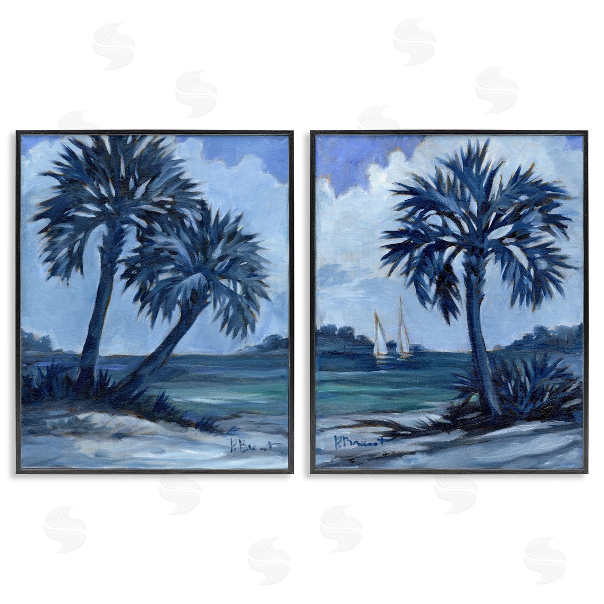 Paul Brent Impressions of Indigo Palms Black Framed Giclee Wall Art Print