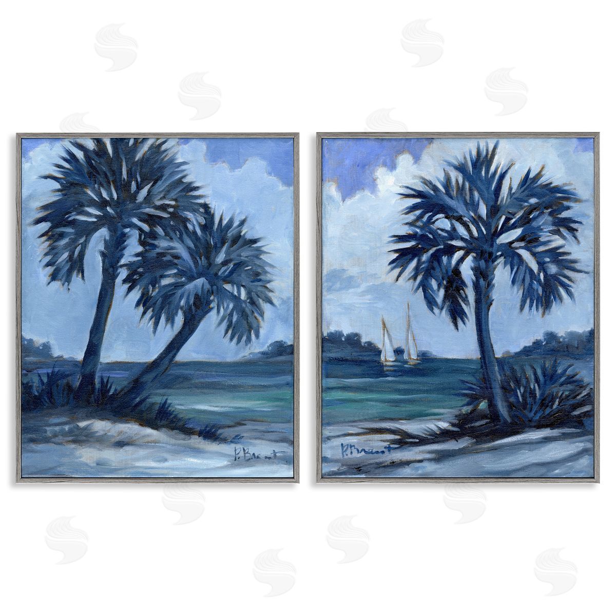 Paul Brent Impressions of Indigo Palms Gray Framed Giclee Wall Art Print