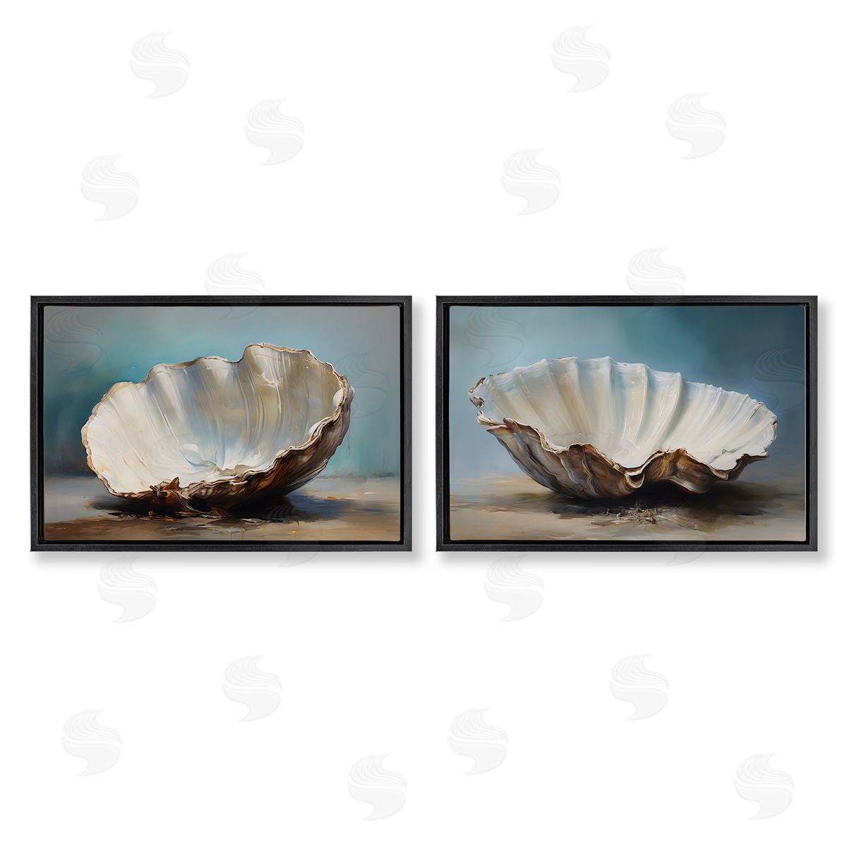 Petal Prints Design Fresh Beach Finds Shells  Black Floating Frame Canvas Wall Art Print