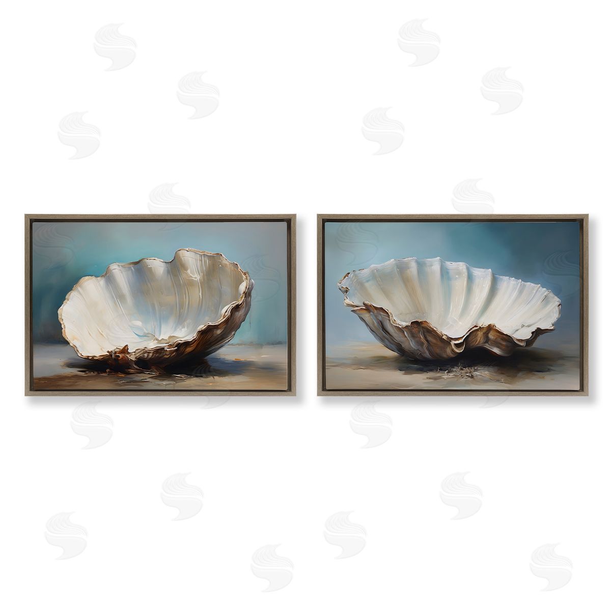 Petal Prints Design Fresh Beach Finds Shells  Brown Floating Frame Canvas Wall Art Print