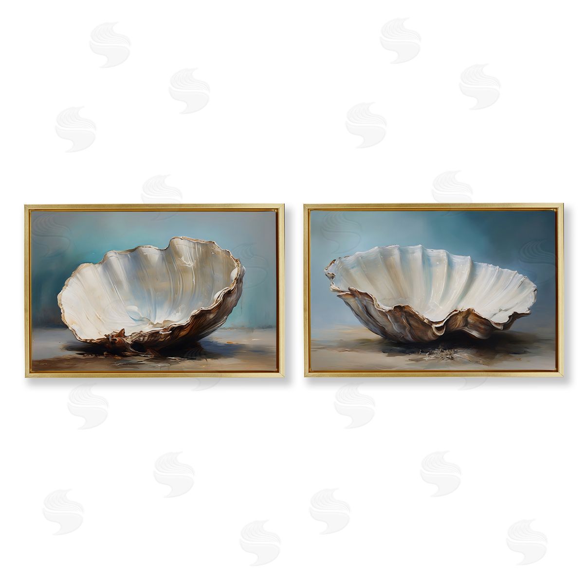 Petal Prints Design Fresh Beach Finds Shells  Gold Floating Frame Canvas Wall Art Print