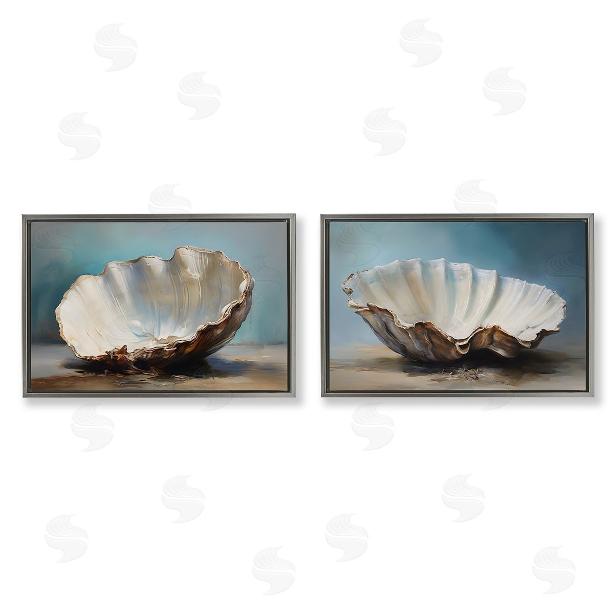 Petal Prints Design Fresh Beach Finds Shells  Gray Floating Frame Canvas Wall Art Print