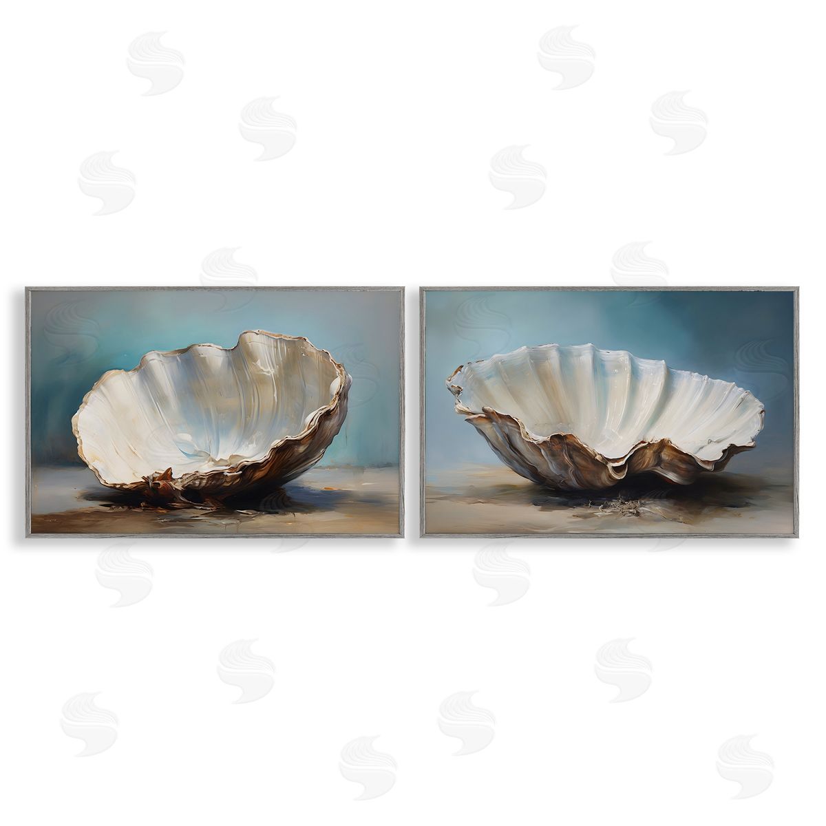 Petal Prints Design Fresh Beach Finds Shells  Gray Framed Giclee Wall Art Print