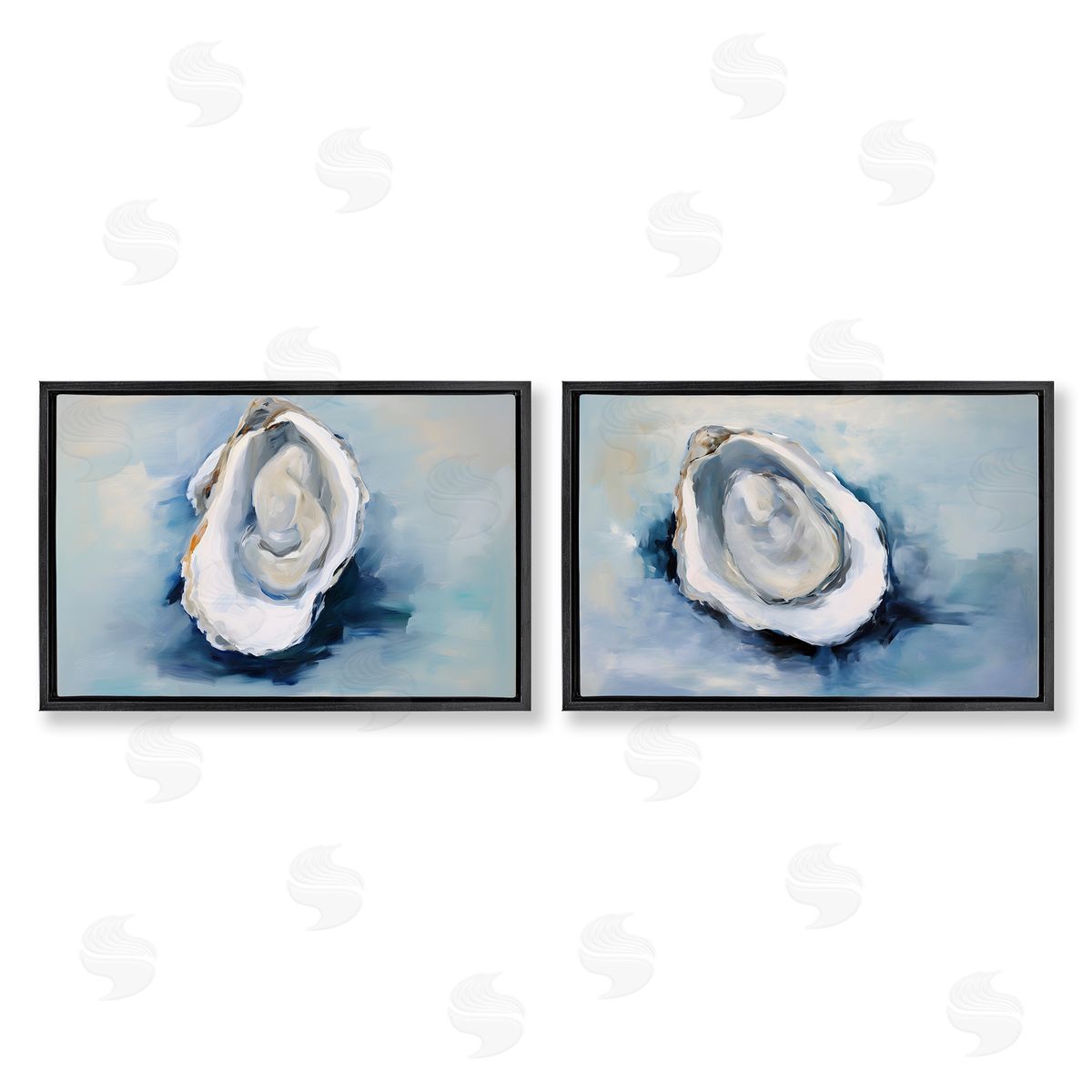Petal Prints Design Open Oyster Mollusk Shells  Black Floating Frame Canvas Wall Art Print