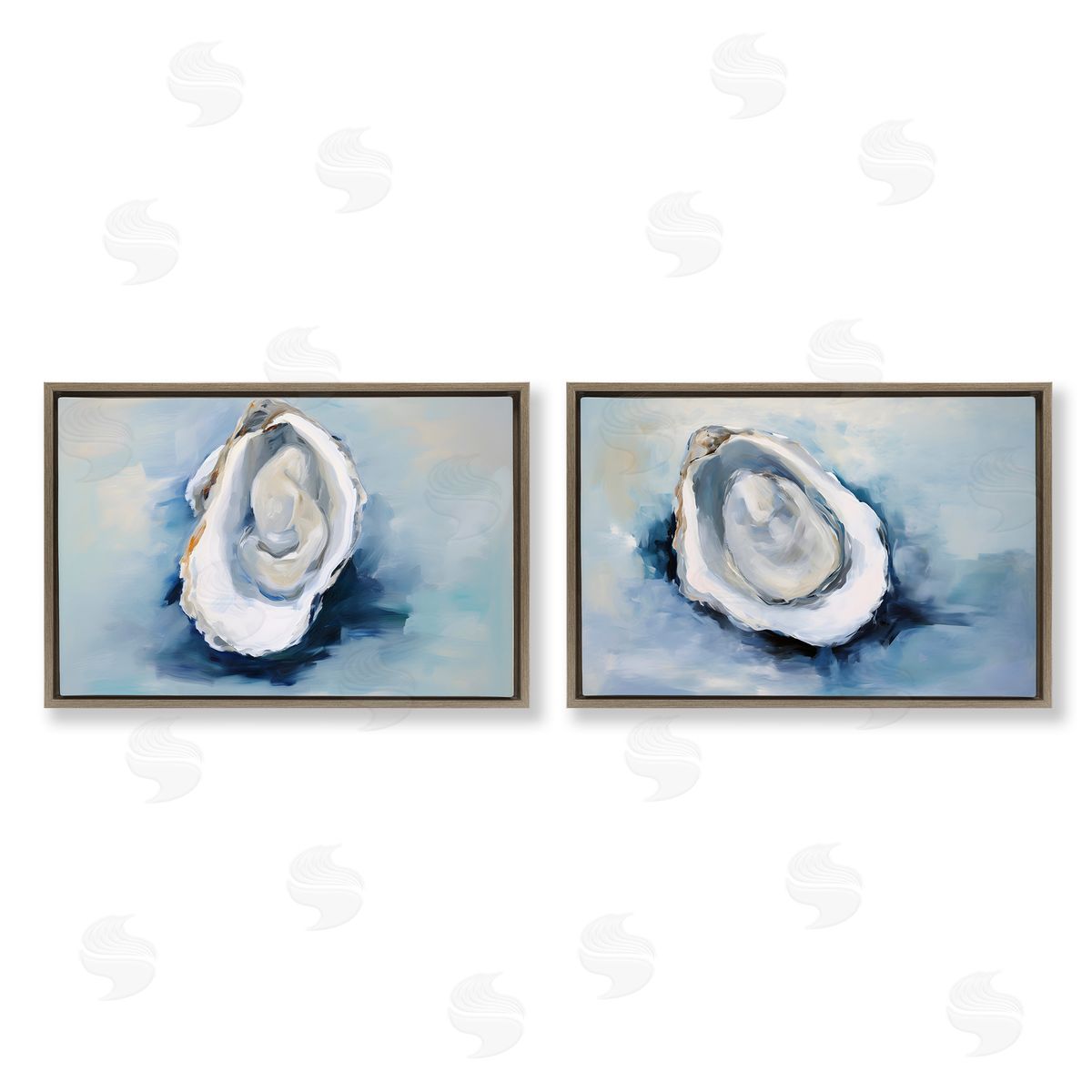 Petal Prints Design Open Oyster Mollusk Shells  Brown Floating Frame Canvas Wall Art Print