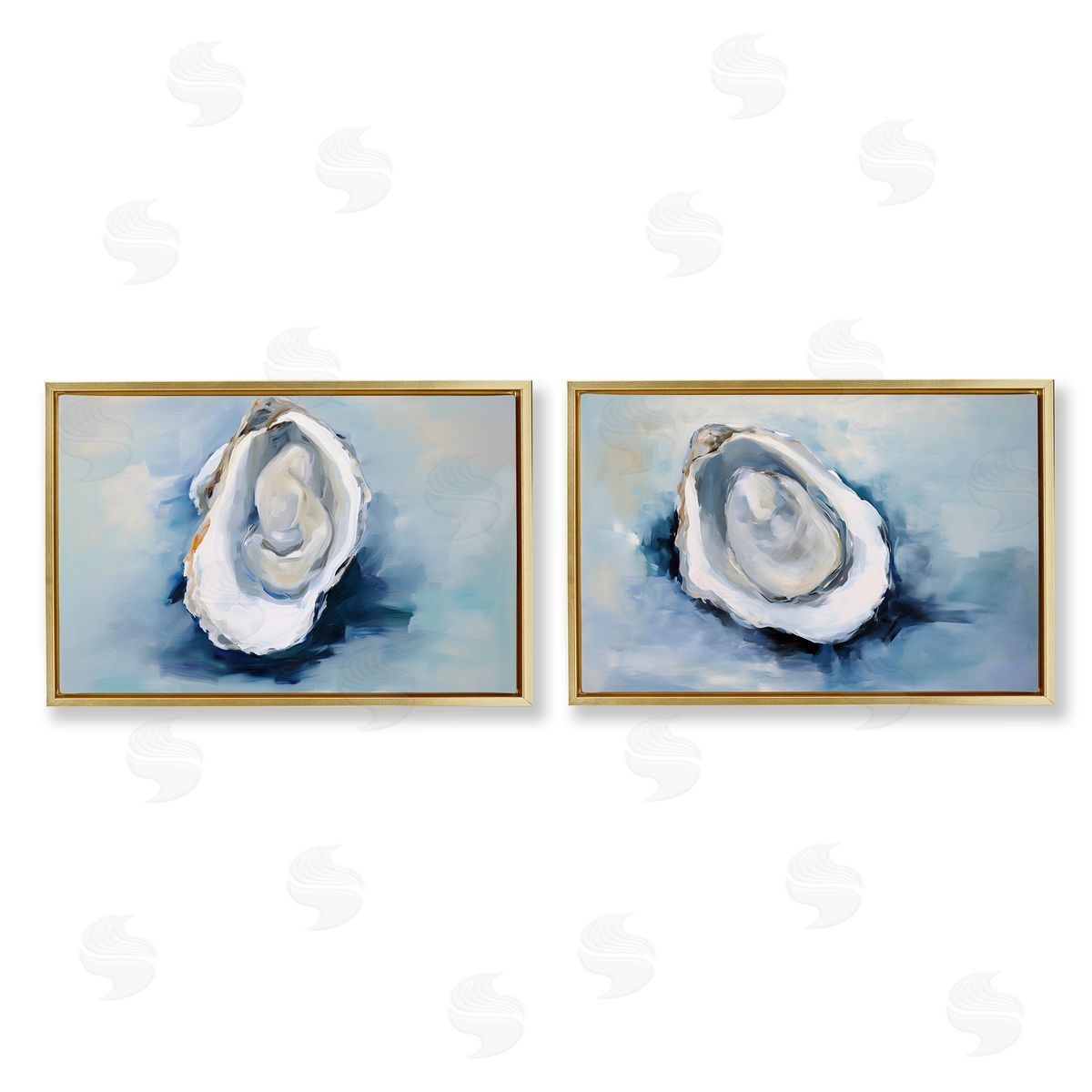 Petal Prints Design Open Oyster Mollusk Shells  Gold Floating Frame Canvas Wall Art Print