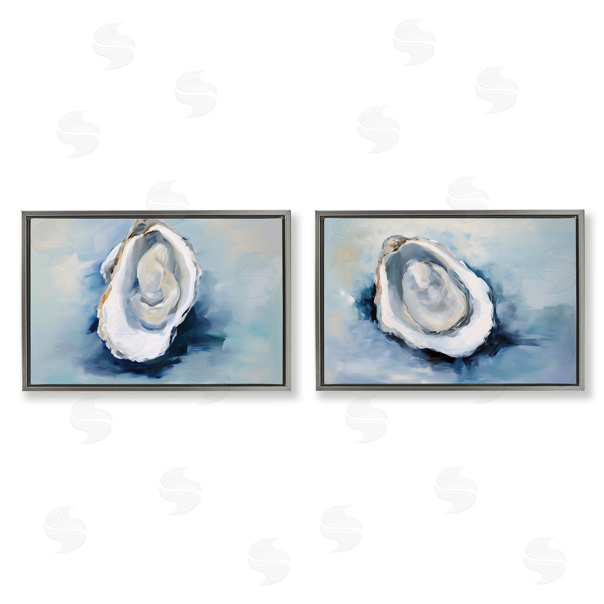 Petal Prints Design Open Oyster Mollusk Shells  Gray Floating Frame Canvas Wall Art Print